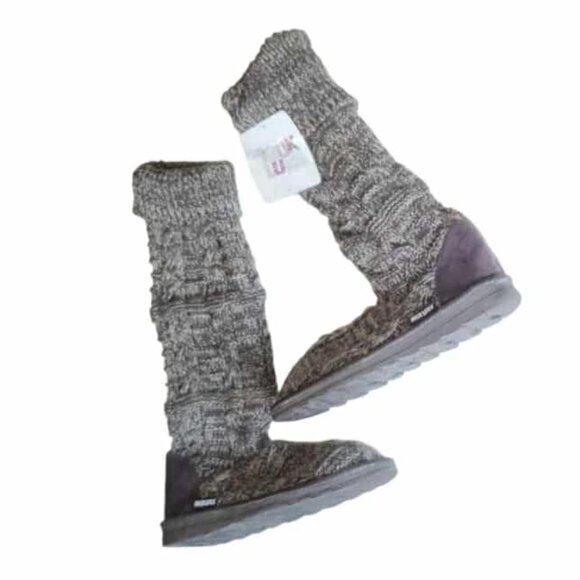 Muk Luks Tall Sweater Knit Shelly Boots Cuffed Cable Knit Slouchy Sz 10 Gray - Picture 1 of 7